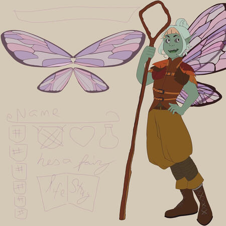 Keis'tieran A Fairy character with green skin in fantasy clothes holding a long staff